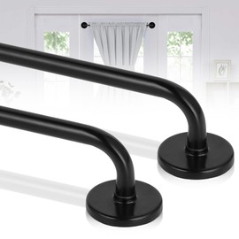 2 Pack Magnetic Curtain Rod for Metal Doors, French Door Curtain Rods Adjustable from 17 to 30 Inch, 3/8 Inch Diameter, Magnetic Cafe Curtains Rod, No Tool and Easy Installation, Black