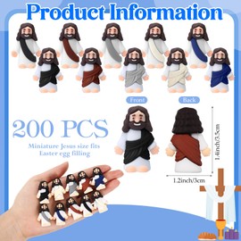 Bememo 200 Pcs Mini Jesus Figurines Bulk Easter Jesus Toys Christ Savior Jesus Doll Gifts Supplies Religious Party Favors for Sunday Easter Eggs Stuffers Baptism Gift (Retro Color)