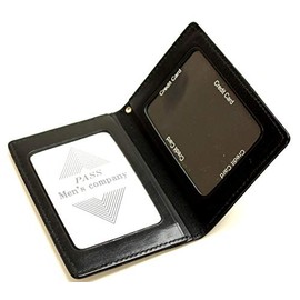 Men's Company Pass Case, Bi-fold, Commuter Pass Case, 2 Sided Type, Men's, Women's, Leather, Black