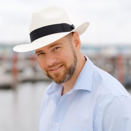 Bigalli Classic Panama Hat for Women Men, Summer Sun Hat for Men Center Dent Shape with Grosgrain Ribbon, Original Toquilla Straw Grade 3 | UV Protection SPF 30 | Fedora Hats | White Medium