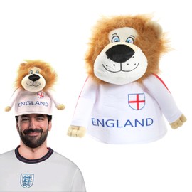 England Lion Football Hat - Pack of 1 - Plush Lion Hat Wearing England Kit with St George Cross - English Sports Supporters Novelty Hat Fancy Dress Accesssory