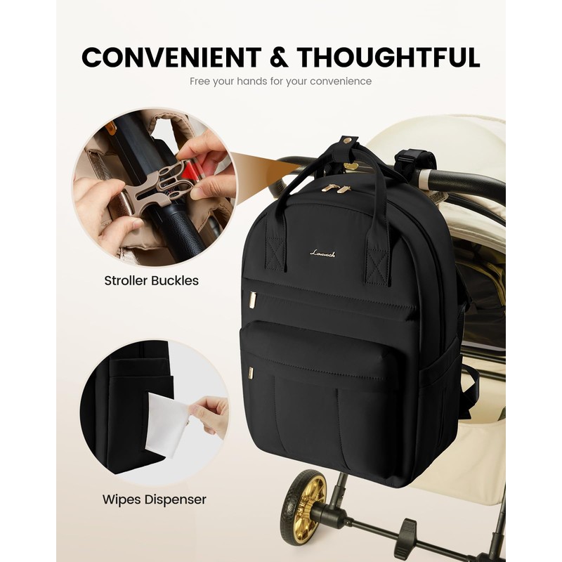 LOVEVOOK Changing Backpack Baby Changing Bag, black, M