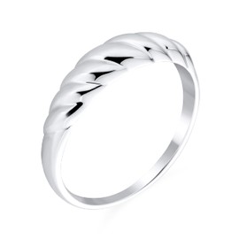 Twisted Rope Cable Braided Dome Croissant Ring Thin Band For Women Teens .925 Sterling Silver