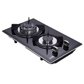 Deli-kit 12 Inch Dual Fuel Gas Cooktop - Sealed 2 Burners, Tempered Glass, Drop-in Gas Hob DK123-A01S, Black