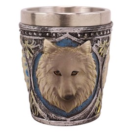 Ebros Full Moon Mythical Animal Spirit Alpha Wolf Themed 2-Ounce Shot Glass Resin Housing With Stainless Steel Liners Wolves or Timberwolves Themed Souvenir And Party Hosting Idea (Gray Direwolf, 1)