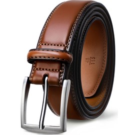 GSG Mens Leather Belts Double Stitched Belts for Jeans, Suits, Work, Uniform with Single Prong Buckle Brown 40-44 inch