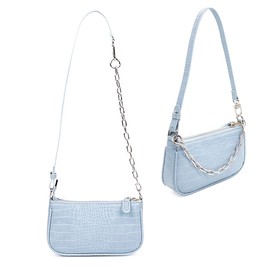 Retro Small Croc Embossed PU Leather Multi-Use Handbag Shoulder Bag Crossbody, Light Blue