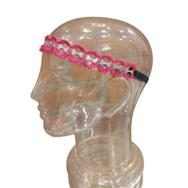 Headband of Pop Can Tabs Crochet Cotton Yarn & Elastic Band One-Size-Fits-Most Pink.