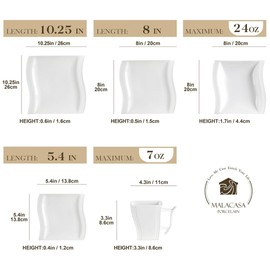 MALACASA Flora Porcelain Wavy Modern Dinnerware Set (Service - White, 15.0