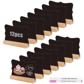 Pack of 12 Small Chalkboards with Stand, Chalkboard for Labelling, Price Tags, L-Shape Slate Buffet Signs, Chalkboard Stand, Place Cards for Buffet Wedding Party