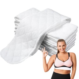 CIATBYYJ Pack of 12 Cotton Bra Inserts, 3-Layer Washable Bra Inserts, Breast Sweat Absorber Pads, Bra Sweat Inserts Against Breast Sweat, White