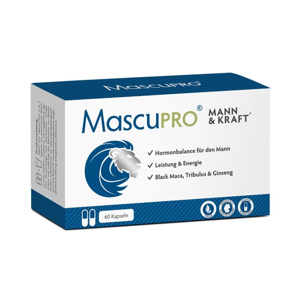 MASCUPRO® Mann & Kraft - 60 Capsules - 20:1 Black Maca Tribulus Complex, Fenugreek, Cordyceps, Zinc & Amino Acids