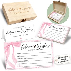 Pink Bow Advice and Wishes for the Mr and Mrs - 50 Packs Wedding Advice Cards Bridal Shower Game Cards with Box Reception Guest Book for Bride Groom Newlywed Engagement Party Decoration -A06