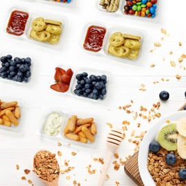 MACTANO 9 OZ Reusable Snack Containers with Lids, New Double Compartment Condiment Snack Pack Containers 20 Sets