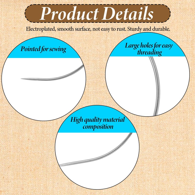8 Pcs Curved Sewing Needles, Leather Hand Sewing Needles Upholstery