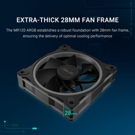 ASUS Prime MR120 ARGB Reverse Single Pack, 120 mm PWM Fan, 20 ARGB LEDs, Fan Speed 1600 RPM, Air Flow 58 CFM, 28 mm Thick Frame, Aura Sync