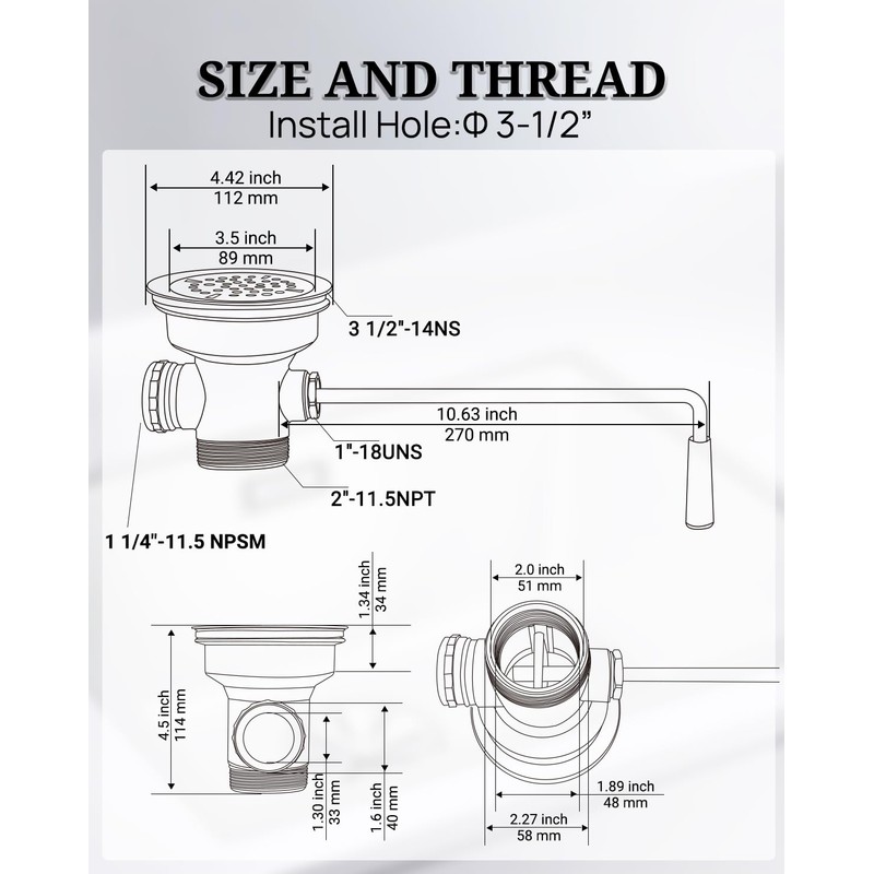 3-1/2 Inch Commercial Sink Drain - PVC Plastic Waste Drain