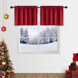 Mrs.Naturall Cenefas de cocina rojas, paquete de 2 cenefas de cortina opacas con aislamiento térmico para oscurecer la habitación, cenefas cortas para ventanas de sala de estar, 52 x 18 pulgadas de largo