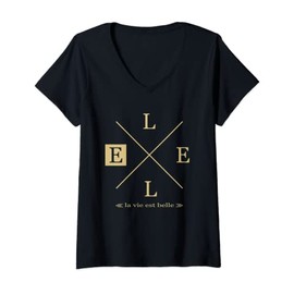 Women's Ele la Vie Est Belle V-Neck T-Shirt, black