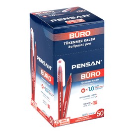 Pensan Buro 2270 Ballpoint Pens – Pack of 50, 1.0 mm – Swiss Tip, Smooth Low-Viscosity Ink – Ideal for Office & School Use (Red)