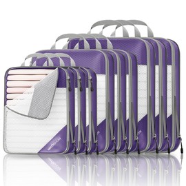 9 Set Compression Packing Cubes for Travel - Compressible, Lightweight, and Space-Saving Packing Cubes, Travel Essentials for Women, Purple