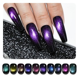 JODSONE Aqua Blue Cat Eye Gel Nail Polish Set 10 Colors with Base Coat and Top Coat Magnetic Stick DIY Nail Art at Home