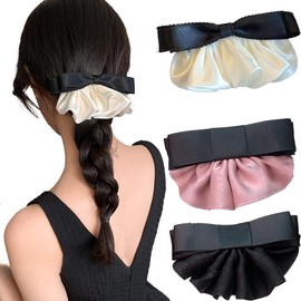 Satin Ribbon, Barrette, Bowknots, Stylish, Adult, Cute, Hair Ornament, Hair Clip, Hairpin, Hair Accessory, Large, Small, Half-up, Kimono, Yukata, Wedding, Everyday, Commuting, Black, White, Pink, 3