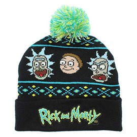 Bioworld Adult Swim Rick and Morty Magic Jacquard Pom Beanie Hat Black