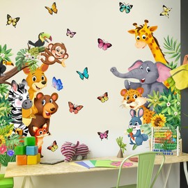 Jungle Animals Wall Stickers,Jungle Animals Climbing Tree Wall Decals Lion Monkey Koala Hedehog Wall Stickers Baby Nursery Kids Room Living Room Wall Decor (3)