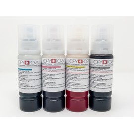 Kopyform Canon KOL070 Food Ink 4 x 70 ml Set (Black, Yellow, Magenta, Cyan) for Canon Printers e.g. G1501 with Adaptor for Easy Filling