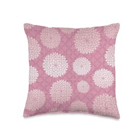 Traditional Japanese Kimono Elegazelle Designs Wagara Traditional Japanese Pattern Design-KIKU Pink Throw Pillow, 16x16, Multicolor