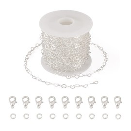 Pandahall 16.4 Feet Brass Heart Link Chains 18K White Gold Plated Heart Chains Soldered Jewelry Chains with 50Pcs Jump Rings Lobster Claw Clasps for Bracelet Necklace Jewelry Making