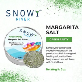 Snowy River Margarita Salt Flakes - Green Party (1x3oz Gift Tin); Naturally Colored Premium Cocktail Rimming Salt; Margarita Rimming; Culinary & Dessert Decorating