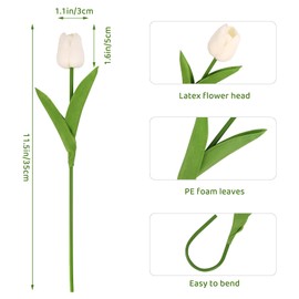 N&T NIETING Pack of 12 Artificial Flowers, Artificial Tulips with Realistic Touch, Fake Flowers Tulips White for Wedding Room Party, Wedding Decoration, Boho Decoration