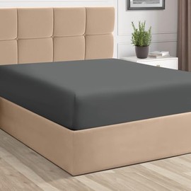 Pizuna Pure 100% Cotton Twin XL Fitted Sheet Dark Grey, Luxurious 400 Thread Count Long Staple Cotton Sateen 15" Deep Pocket XL Twin Fitted Sheet Only (Combed Cotton Fitted Sheet)