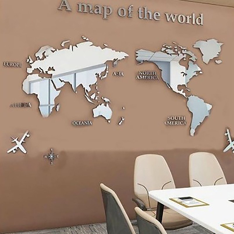 Acrylic Wall Stickers 3D World Map Wall Mirror Sticker for