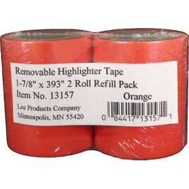 Lee Removable Highlighter Tape, 1-7/8" Wide x 393" Long, 2-Roll Refill Pack, Orange (13157)