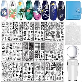 Biutee 15 Sets Nail Stamp Plates, Nail Print Iron Plates, 15 Pieces Nail Plates, Nail Art, Nail Stamps, Scraper