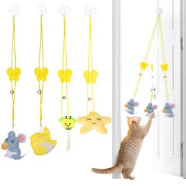 RAINFLOW 4 Pcs Cat Feather Toys -Interactive Cat Toys for Indoor Cats, Kitten Teaser Retractable Hanging Interactive Kitten Toys Suitable for Bored Adult Cats and Kittens Play Chase Exercise