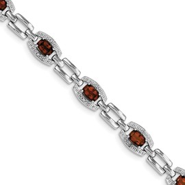 Sterling Silver Rhodium-plated Diamond & Garnet Bracelet