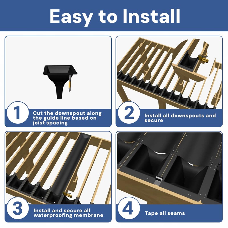 1PCS 50FT Black Waterproofing Membrane Black for Under Deck Drainage