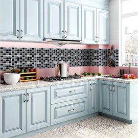 30 Pcs Black and Grey Grid Tile Stickers Decorative Tile Stickers for Kitchen Bathroom 10x10cm