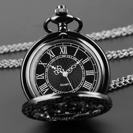 Tiong Gears Quartz Pocket Watch Vintage Hollow Steampunk Pocket Watch and Chain Roman Numerals for Men Women