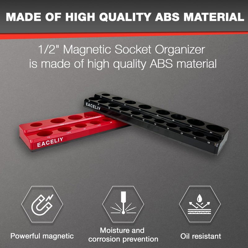 EACELIY 2Pcs 1/2" Magnetic Socket Organizer Set,SAE & Metric Socket
