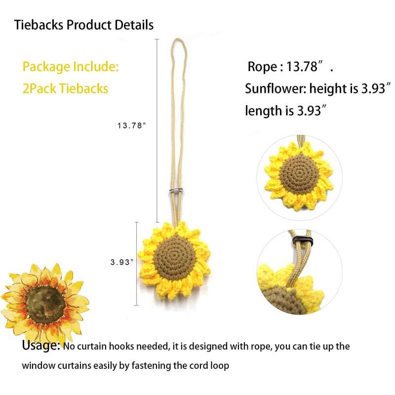 Paquete de 2 alzapaños de cortina de girasol de ganchillo