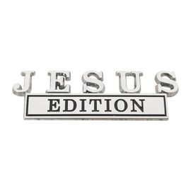 1pc 3D Raised Letter Jesus Edition Emblem Car Decal - Metal Sticker for Vehicles, Trucks, Motorcycles, SUV - Durable Door Tailgate Bumper Badge Auto Decoration (Silver and Black)