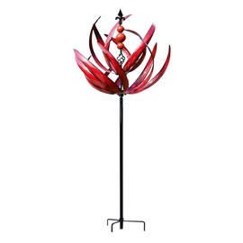 Hsthe Sea Wind Spinner,360 Degree Rotatable Metal Yard Garden Spinners,Thickened Rod Wiindy Ornaments,Lotus Appearance Spinning Sculpture for Lawns/Patio/Garden décor - Red