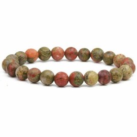 Pachamama Essentials Natural Gemstone Bracelet 7-7.5 In Stretch Gems Stones 8mm Round - Beads Healing Crystals Quartz - Chakra Bracelet (Unakite)