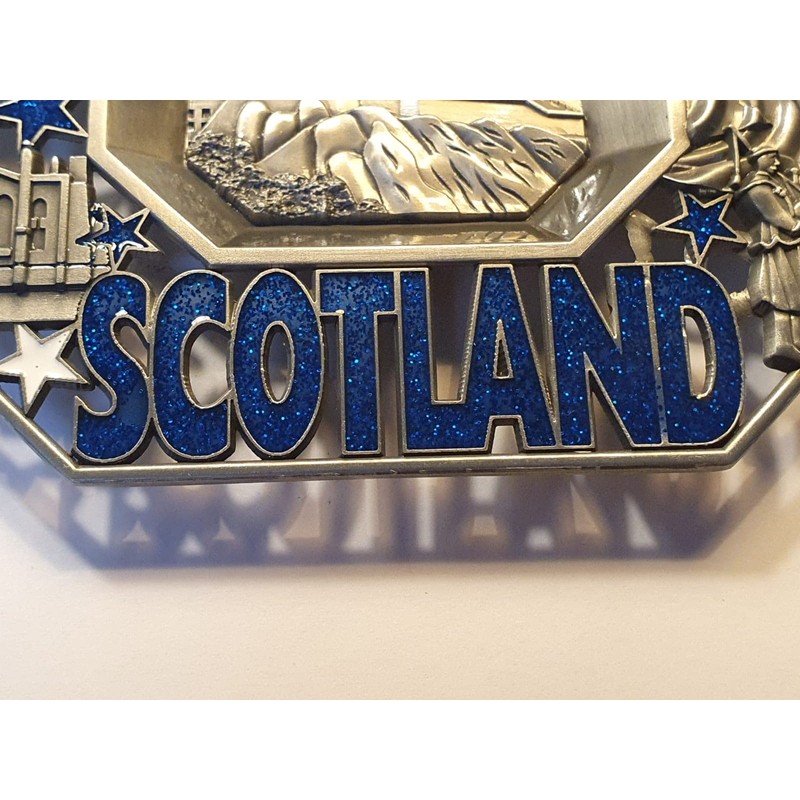 Edinburgh Scotland Metal Ashtray - Castle/Scottish Piper/Highland Cattle/Words in Blue