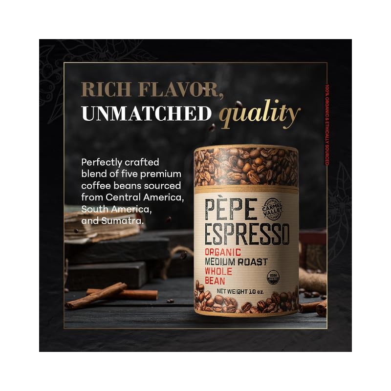 Pepe Coffee Organic Medium Roast Whole Bean Espresso 10 oz